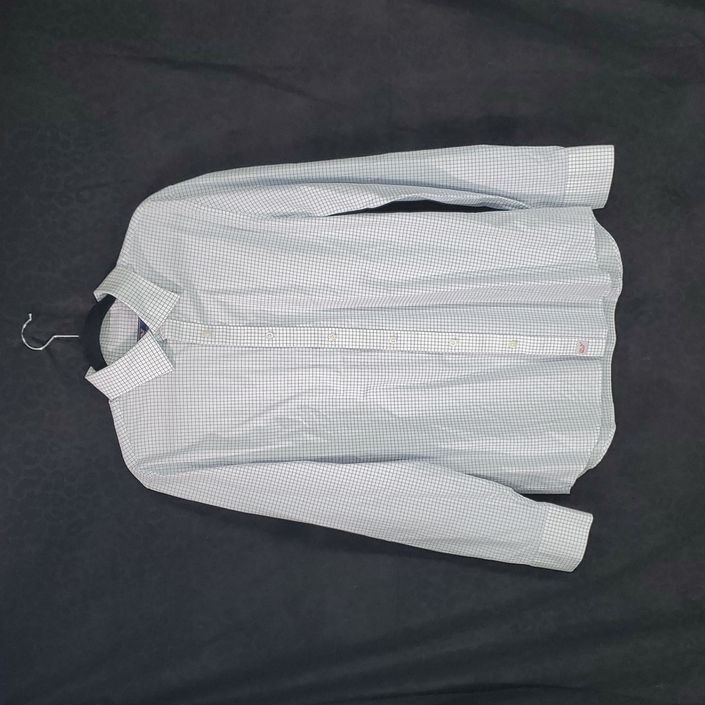 Vineyard Vines Slim Fit Cooper Light Blue & White Whale Checker Shirt Mens Large